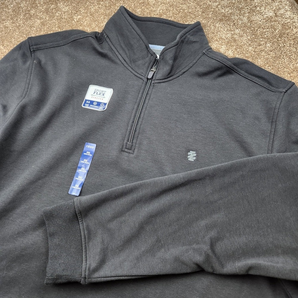 IZOD Mens XXL Black Sport Flex Stretch Quarter Zip Long Performance Pullover NWT